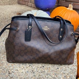 AUTH Coach Monogram handbag Shoulder Bag w ties Brown/black Excellent